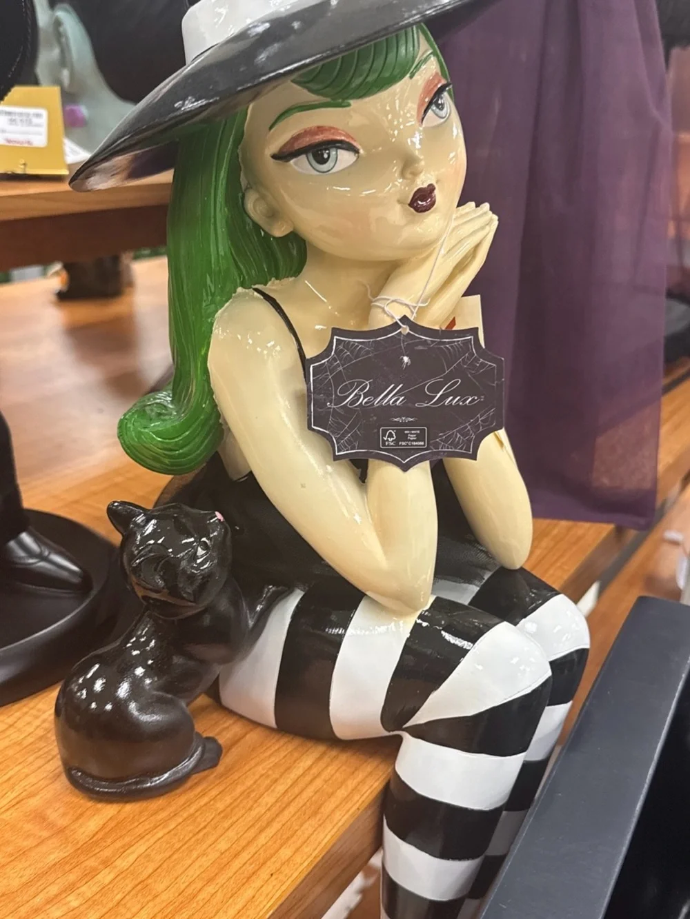 Bella Luxx Green-Haired Witch Figurine with Black & White Stripes